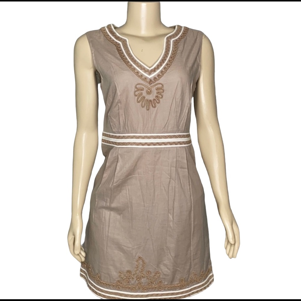 Theme tan cotton embroidered sheath dress sz M